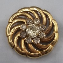 Vintage Brookraft Brooch Pin Chunky Spiral Pinwheel Gold Tone Rhinestone... - $19.99
