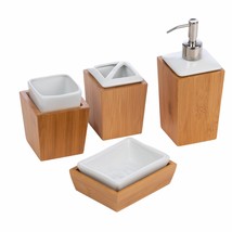 4-Piece Bamboo and Porcelain Bathroom Set White - $2,898.80 MXN