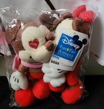 NWT Disney Fun Fan Amuse Sega Mickey Minnie Red Heart Kiss With Scarf Plush 8&quot; - £56.29 GBP