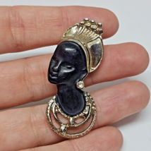 Blackamoore African Queen Beauty Enamel Vintage Gold Tone Brooch Pin Rhinestone - $34.95