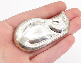 MEXICO 925 Sterling Silver - Vintage Shiny Sleeping Cat Motif Pendant - PT3595 - $74.46