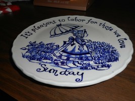 Crownford China Co Staffordshire England Wall Plaque Blue &amp; White Vintage/SUNDAY - £9.44 GBP