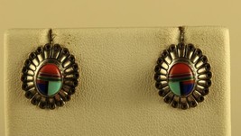 Vtg Sterling Signed Q.T. Quoc Turquoise Albuquerque Inlaid Multi Stone Earrings - £36.97 GBP