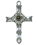 Vintage Silvertone Rhinestone Cross Pendant Sparkling Crucifix Religious... - $14.99