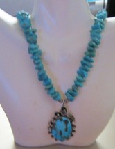 Pretty Blue Turquoise Nugget and Cabochon in Set in Sterling Pendant Necklace - £168.89 GBP