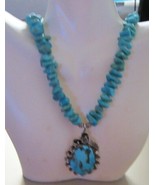 Pretty Blue Turquoise Nugget and Cabochon in Set in Sterling Pendant Nec... - £165.25 GBP