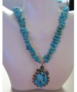Pretty Blue Turquoise Nugget and Cabochon in Set in Sterling Pendant Nec... - $288.12 CAD
