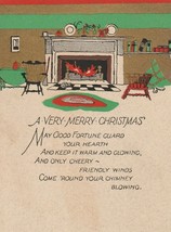 Vintage Christmas Card Fireplace Rug 1920&#39;s Gold Trim - $8.90