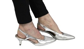 Vintage Flings Shoes Silver Metallic  Slingbacks 1950s-60s 9B Heels Rock... - $64.54