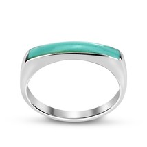 Rectangular Bar Green Turquoise Stone Inlay Sterling Silver Ring-7 - £15.05 GBP