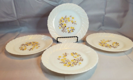 Vintage Termocrisa Mexico Milk Glass Yellow &amp; Brown Floral Bread Plates Set of 4 - £13.99 GBP