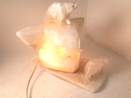 Rare Exquisite Onyx Mid Century TV Lamp, Polar Bears on Iceberg, Working - £167.88 GBP