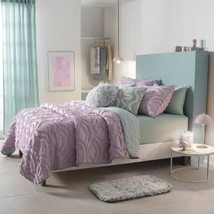 Iris Lavender Jacquard Texture Reversible Comforter Set 3 Pcs Queen Size - £87.04 GBP