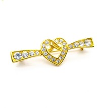Vintage Napier Heart Bow Brooch, Elegant Bar Lapel Pin in Clear Crystals - £52.22 GBP