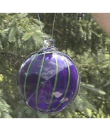 Hanging Glass Ball 4&quot; Diameter Cobalt Blue with Lime Lines (1) HB14 - $20.57 CAD