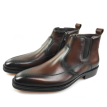 Genuine Leather Coffee Brown Chelsea Jumper Slip On High Ankle Stylish Men Boots - £127.88 GBP+