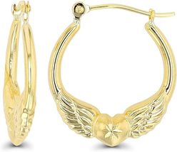Wings &amp; Heart Hoop Earrings Jewelry 14k Yellow Gold Plated For Women and Girls - £78.17 GBP