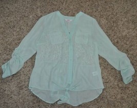 Womens Shirt Button Front Jr Girls Candies Green Lace Long Sleeve Sheer ... - $11.88