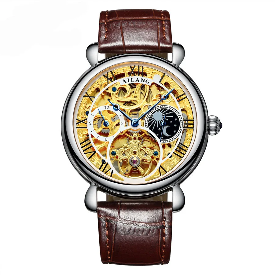  Classic Moon Phase Men Steampunk Automatic Mechanical Watch  Skeleton Vintage T - £68.53 GBP