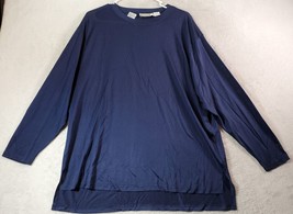 Anne Klein T Shirt Top Womens Large Navy 100% Silk Long Sleeve Round Neck Slit - £21.04 GBP