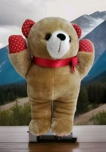 Teddy Bear 15&quot; Vintage Muffin Enterprises White Heart Polka Dots - $4.80