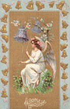 A Joyful EASTERTIDE-ANGLE Ringing BELLS-GILT Easter Greeting Postcard c1909 - £3.51 GBP