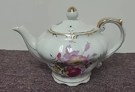 VTG Floral Musical Tea Pot Rose Porcelain w Gold Trim Plays “Tea for Two... - £18.72 GBP