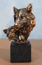Ebros Gift 6&quot; Tall Gray Wolf and Pup Head Bust Figurine with Black Pedestal - $403.38 MXN