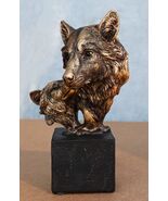 Ebros Gift 6&quot; Tall Gray Wolf and Pup Head Bust Figurine with Black Pedestal - $401.36 MXN