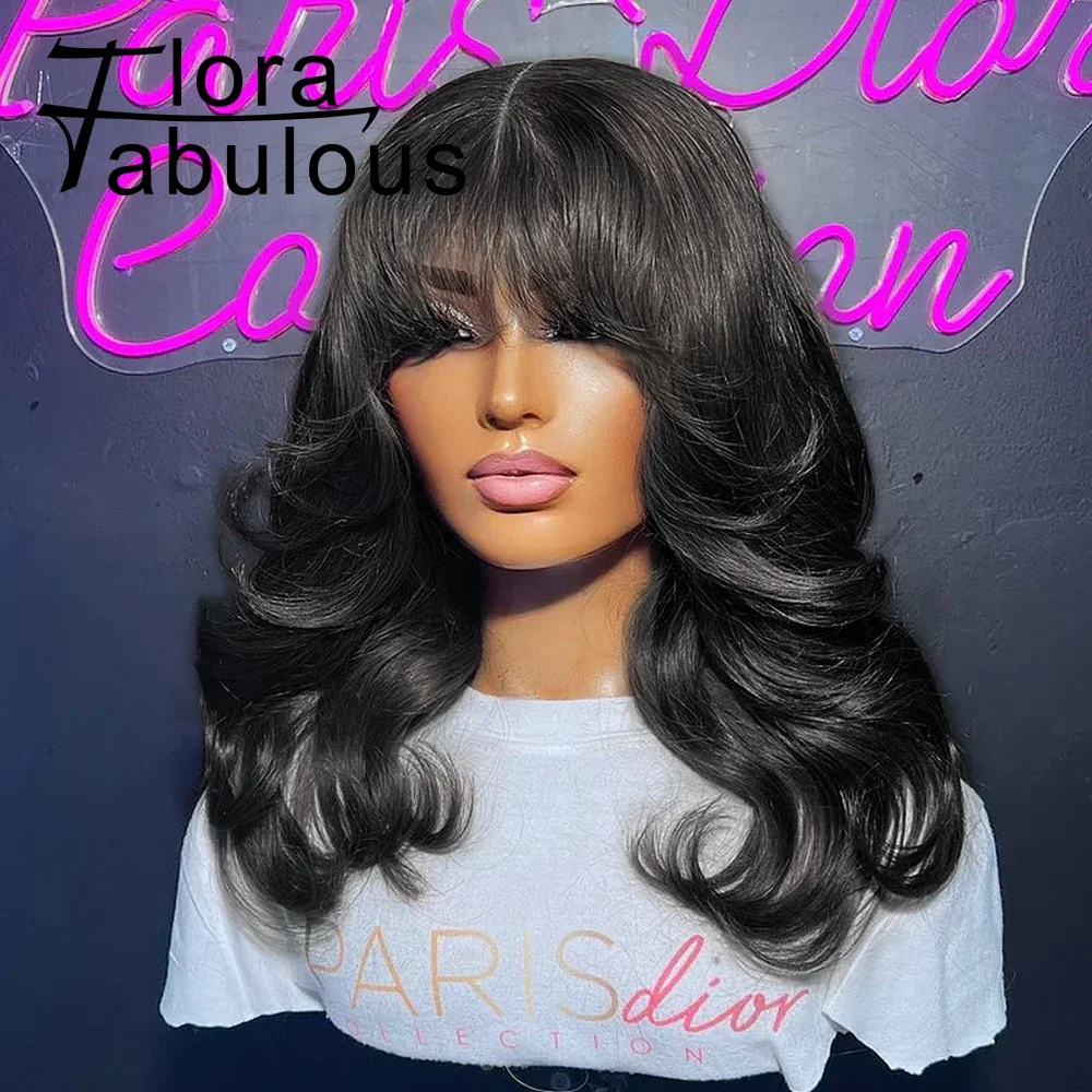 Boby Wavy Human Hair Wigs With Bangs 180 % Density Glueless Wigs Wear And  - £70.00 GBP+
