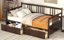 Twin Size Daybed Wood Bed with Two Drawers,Espresso - £251.03 GBP