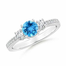 ANGARA Classic Three Stone Swiss Blue Topaz and Diamond Ring in 14K Gold - $940.72