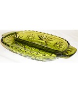 VINTAGE ANCHOR HOCKING GREEN GLASS STAR OF DAVID DIVIDED OVAL DISH PLATTER - £12.28 GBP