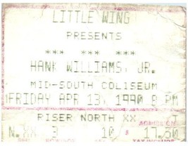 Hank Williams Jr.Concerto Ticket Stub Aprile 13 1990 Memphis Tennessee - £37.44 GBP