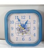 VINTAGE INGRAHAM WALL CLOCK BLUE FLORAL flowers square quartz plastic WORKS - $61.67 CAD