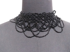 Handmade Black Tube &amp; Beaded Collar Neckline Lace Patch Motif Appliques ... - £12.54 GBP