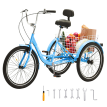 VEVOR Blue Adult Tricycles Bike, 24" 3-Wheeled Bicycles, 3 Wheel Bikes T... - $228.90