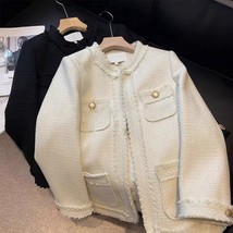 2023 New Spring Vintage Loose Tweed Jacket For Women Elegant O Neck Long Sleeve  - £53.01 GBP
