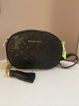 Michael Kors Ginny Crossbody Bag Black Floral Embroidered Leather  Zip O... - £63.15 GBP