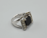Square Black Stone Cocktail Ring Sterling Silver Bow Sz 10 TJT 925 Marca... - £54.46 GBP
