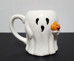 NEW RARE Adorable Halloween Ghost Holding a Jack o Lantern Mug 16 OZ Ceramic - £19.17 GBP