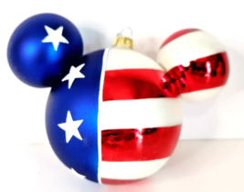 Disney Mickey Mouse Logo Patriotic Ornament Glass Red White Blue 5&quot; - $28.70