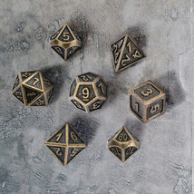 7X Polyhedral Metal Dice Bronze Brass Dnd Rpg Game Dice For Dungeons &amp; D... - $23.99