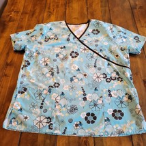 Womens L Scrub Top Eeyore Flower Blue Hospital Uniform Healthcare Winnie Pooh - £13.41 GBP