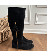 Stuart Weitzman Boot Tass Hidden Wedge Black Suede Gold Zipper Boot $695... - $2,697.79 MXN