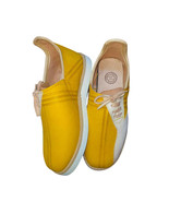 Handcrafted Yellow Leather Sneakers Unique Asymmetrical Design - $85.00