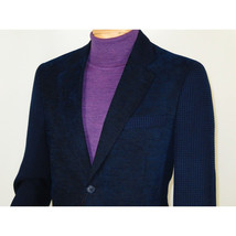 Men ZACCHI Velour Velveteen Hounds tooth Blazer Sport Coat DUANE 74521 Navy Blue image 10