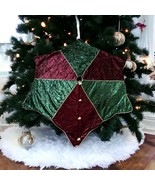 Christmas Tree Skirt Star Shaped Crushed Velvet Red Burgundy Green Emera... - €32,71 EUR