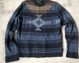 Woolrich Blue Brown Aztec print Cardigan Sz Small Zip Front Lambswool Blend - $43.00