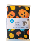 Loops &amp; Threads Fabric - New - 36&quot; x 44&quot;  - Black with Pumpkins &amp; Leaves - £7.96 GBP